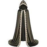 HAPNBCELE Women's Renaissance Cloak with Hood, Medieval Velvet Cape Queen Princess Witch Costume Halloween Christmas Party