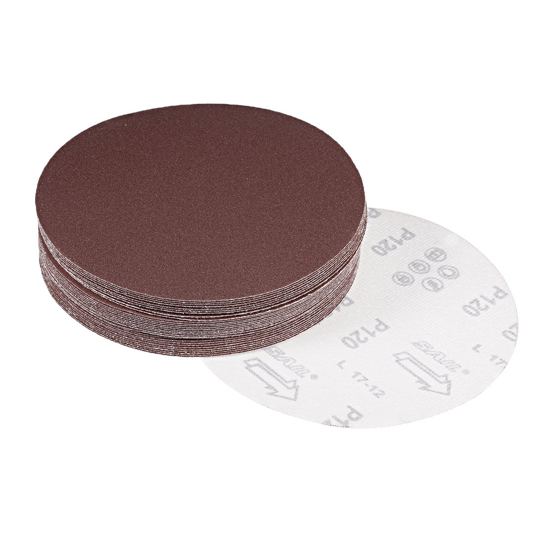 sourcingmap 30Pcs 7 inch Hook and Loop Sanding Disc 120 Grits Flocking Sandpaper for Random Orbit Sander Brown