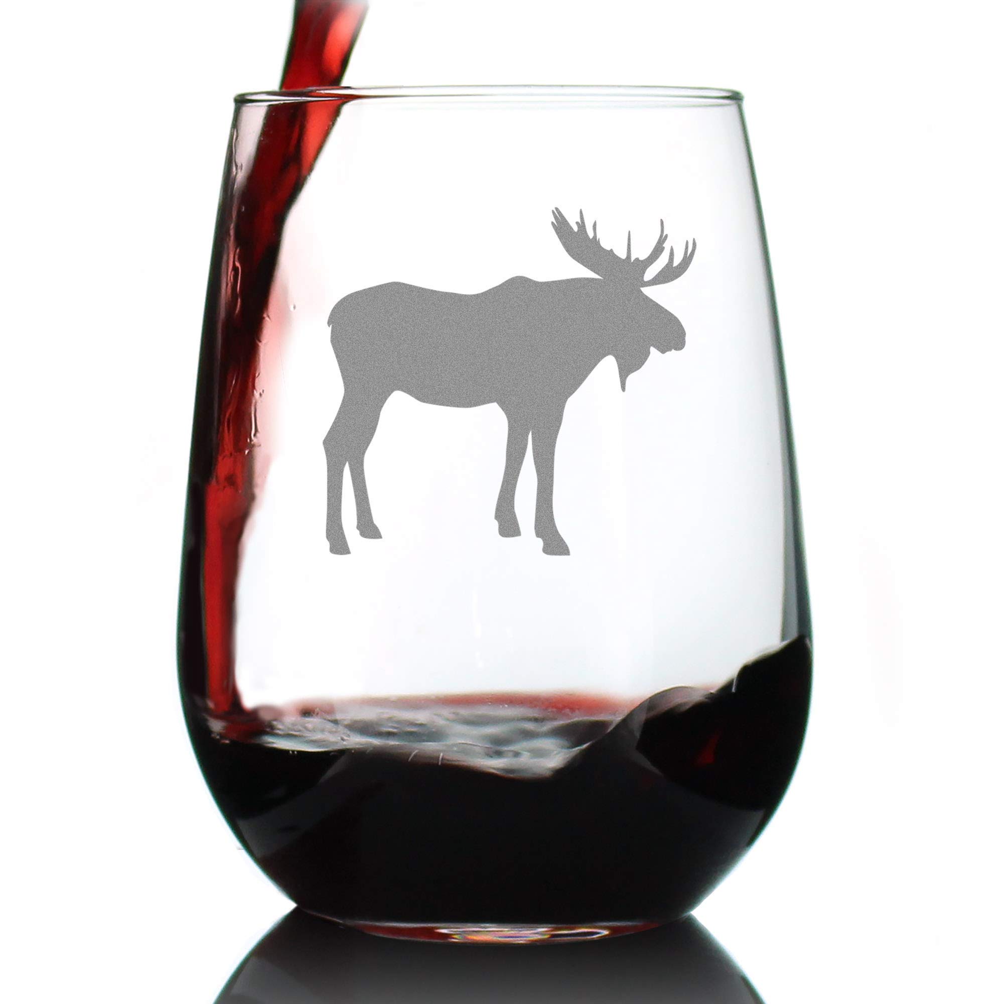 Moose Silhouette - Stemless Wine Glass - Cabin Themed Gifts or Rustic Decor - Large 17 Ounce