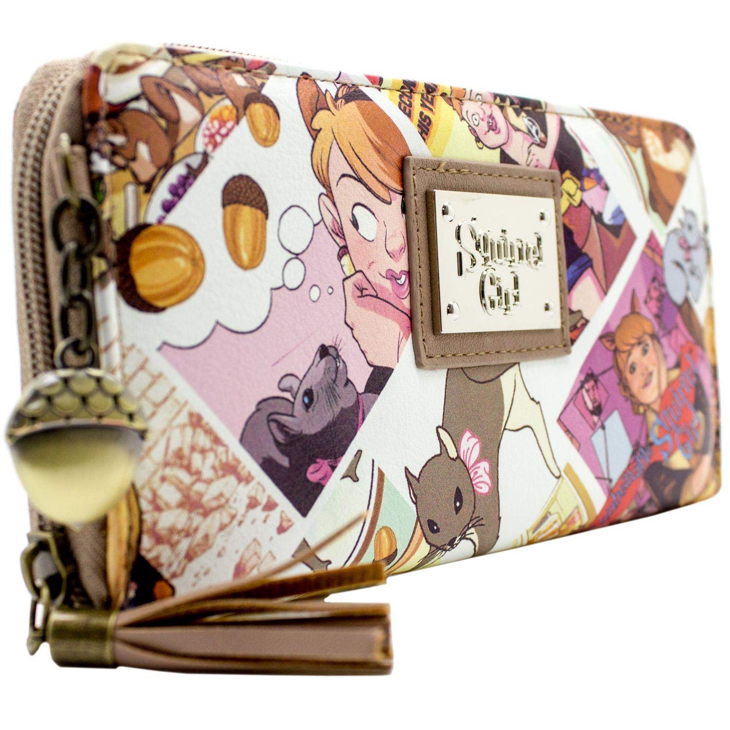 Squirrel Girl Comic Book Eat Nuts, Kick Butts Purse Clutch Coin Pocket & Card Holder, Brown