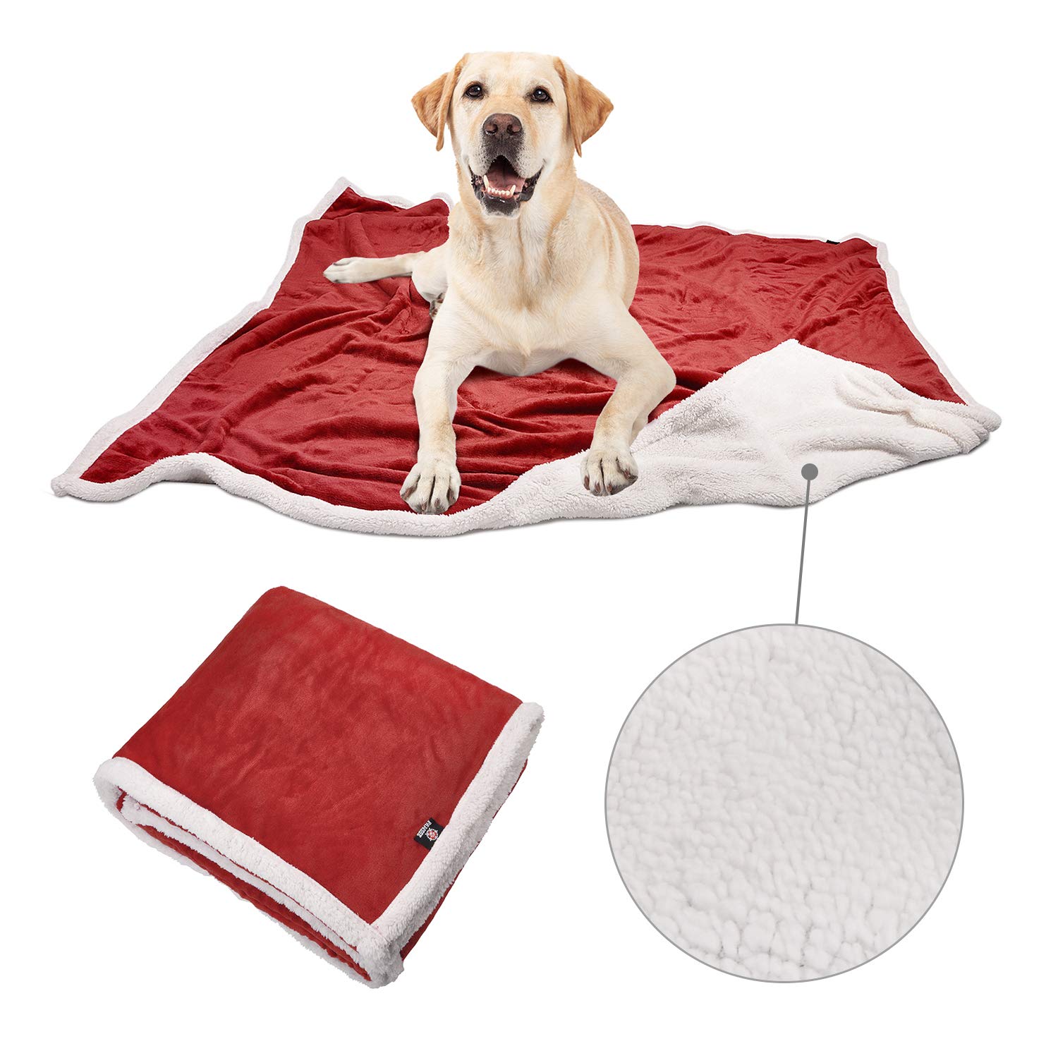 Dog Fleece Blanket, Large Washable Soft Warm Fluffy Sherpa Plush Pet Blankets for Dogs Puppy Doggy Cats Double Thickness Throws 152 x 127 cm Red