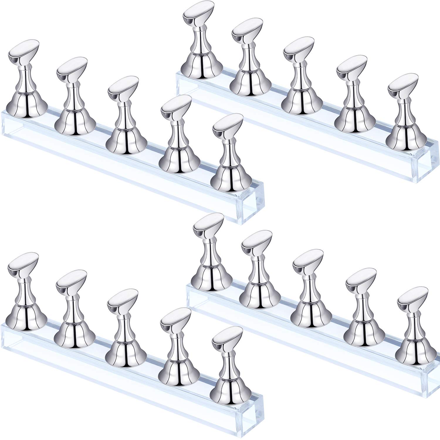 4 Sets Acrylic Nail Display Stand Nail Holder Magnetic Nail Practice Stand Fingernail DIY Nail Design Stand for False Nail Manicure Tool (Silver)