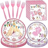 96 Pcs Slumber Party Decorations Pack for Girls, Sleepover Pajama Birthday Party Supplies Includes Slumber Plates, Slumber Napkins, Forks for Girls Sleepover Themed Party Supplies, Serve 24
