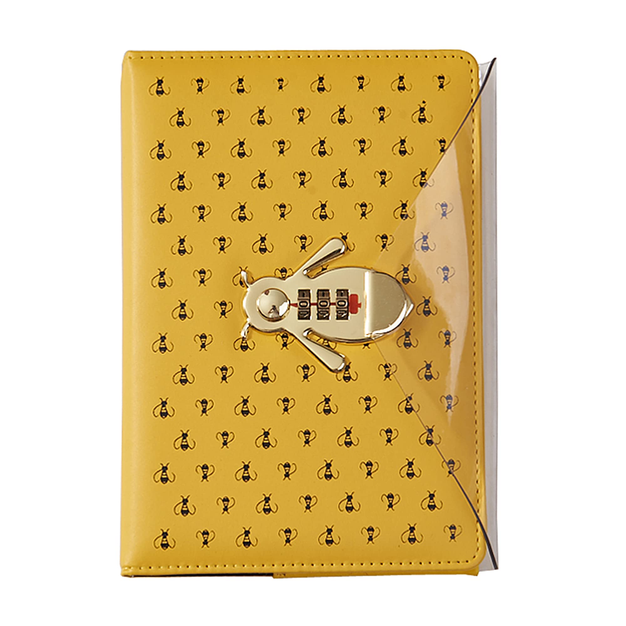 LinYesh Creative PU Leather Notebook Diary with Lock (Bee Pattern), A5 Secret Password Notepad Diary Journal Travel Diary Organizer with Combination Lock Pen Holder, 145x210mm