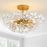 Dellemade Crystal Chandelier Modern Ceiling Light Semi Flush Mount Lighting Fixture Glass Chandelier for Living Room,Kitchen,