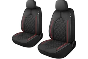 CAROMOP Luxury Leather Car Seat Covers Front Set - Anti-Stain Waterproof Automotive Seat Covers for Cars - Universal Car Interior Covers Seat Protectors for Sedans SUVs Pick-up Trucks(Black/Red Line)