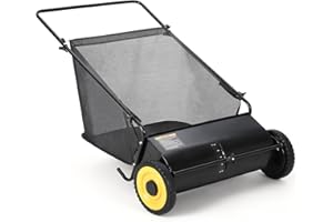 IDEALHOUSE Push Lawn Sweeper, 26" Leaf & Grass Collector, Leaf Collector with Adjustable Height & 10" Rubber Wheels, Walk-Beh