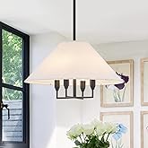 VANZARLA Rustic Modern Chandelier for Entryway, Dining Room Light with Off-White Fabric Shade, Industrial Farmhouse Pendant L