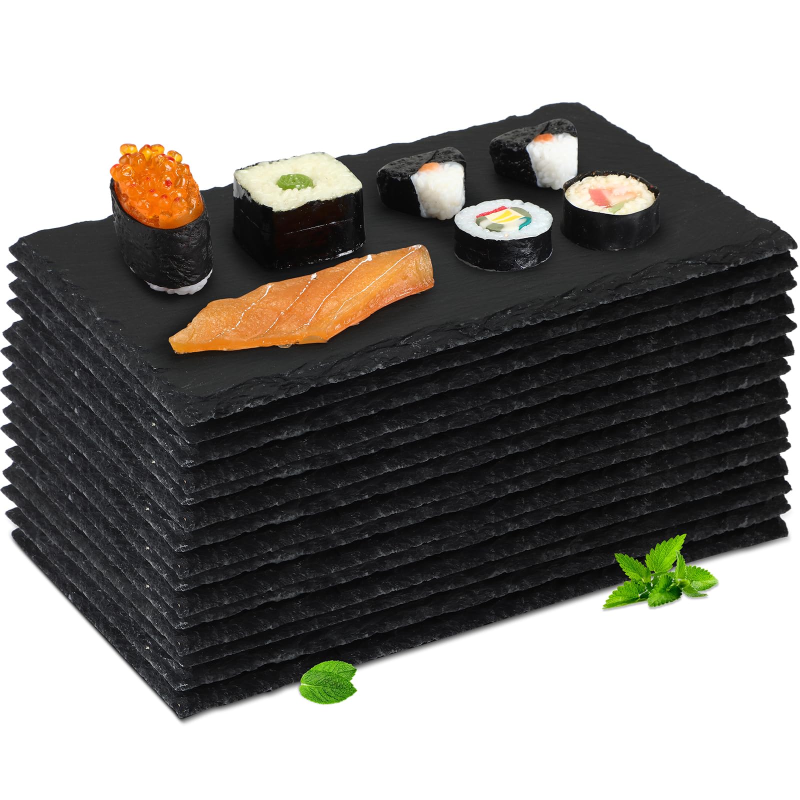 Photo 1 of Hoolerry 15 Pcs 10 x 6 Inch Slate Charcuterie Boards Bulk, Mini Slate Cheese Board Black Sushi Platters Individual Stone Serving Tray Plates for Food, Appetizers, Cheese, Meat, Party