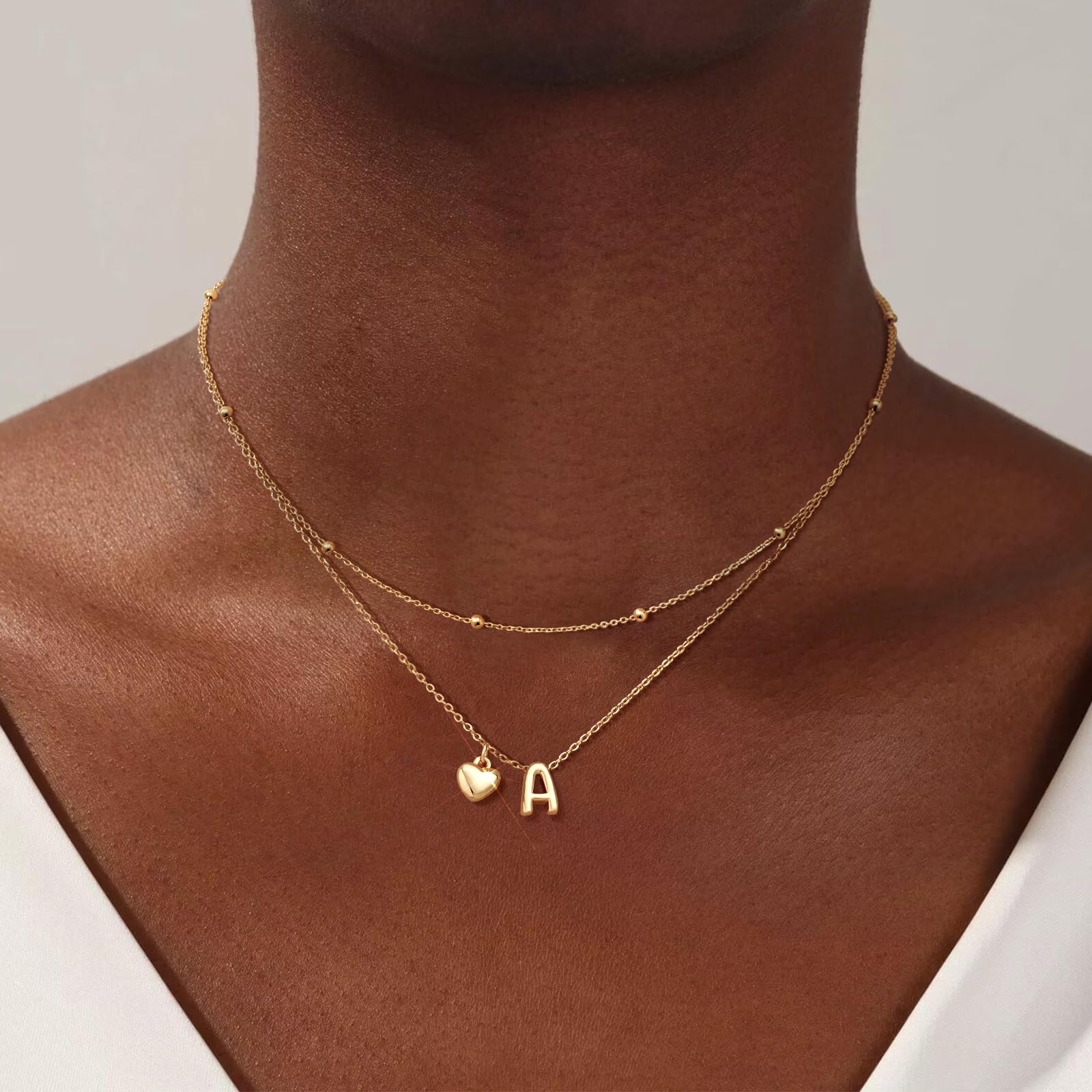 adoyi Initial Necklaces Valentines Day Gifts for Women Hers Dainty 14K Gold Plated Heart Layered Letter A Pendant Necklace Stack Trendy Jewelry Birthday Valentines Day Gifts for Women Jewelry