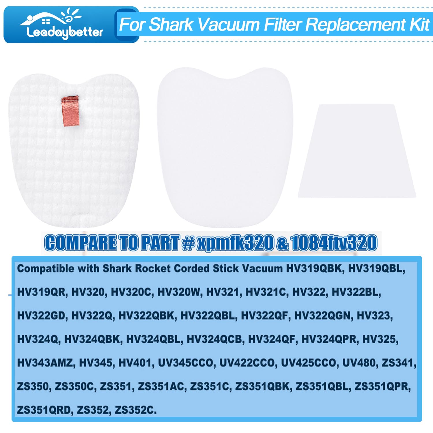 8 Pre-Filters (4 Foam+4 Felt) and 4 Post-Filters for Shark Rocket Zero-M Ultra-Light Corded Stick HV345 ZS350 ZS350C ZS351 ZS351C ZS352 Vacuums, Replaces for Shark Part # XPMFK320 & 1084FTV320