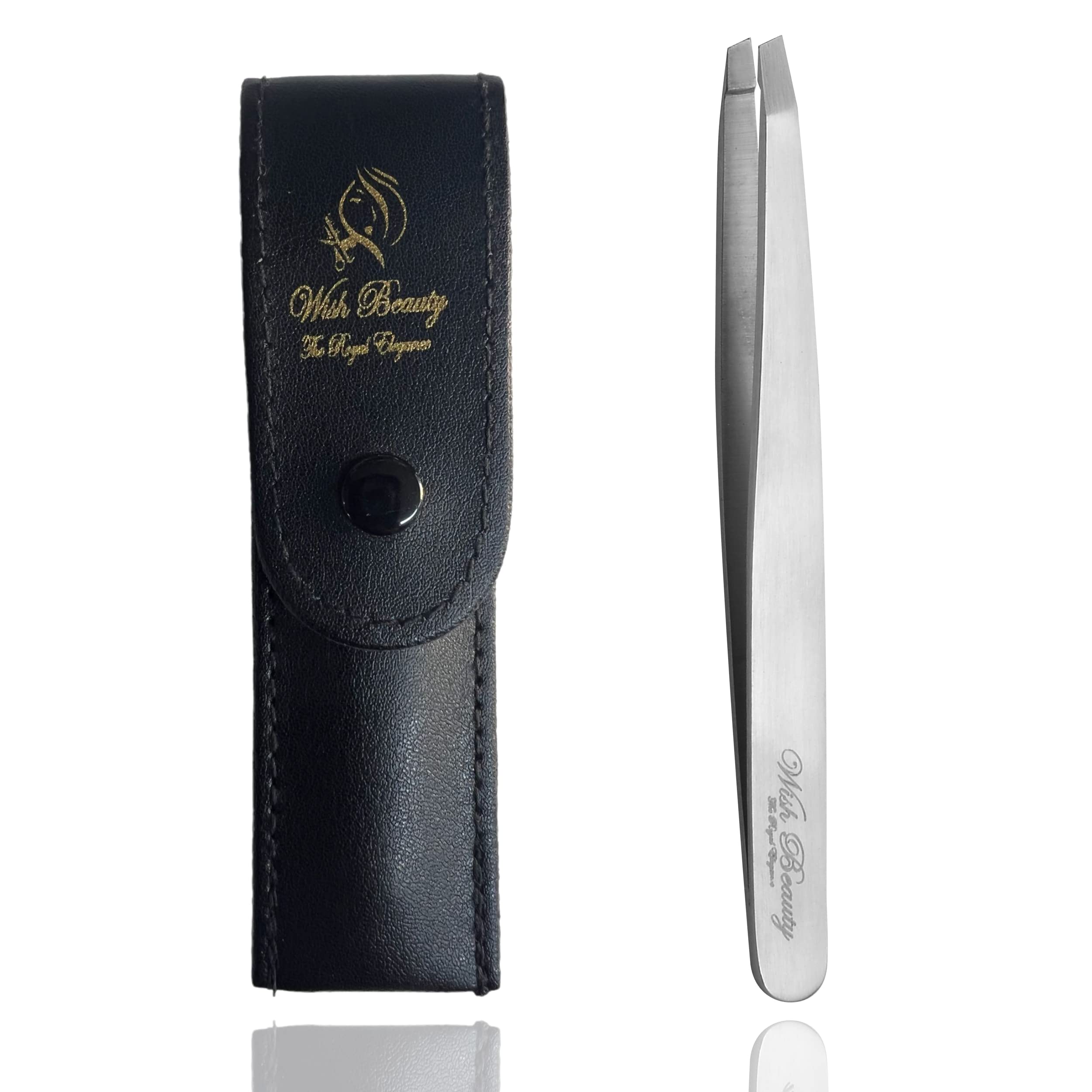 Wishbeauty Silver Mini Slant Tweezers - Classic Precision Stainless Steel Eyebrow Tweezers for Women & Men - Travel Size Facial Hair Removal Tool
