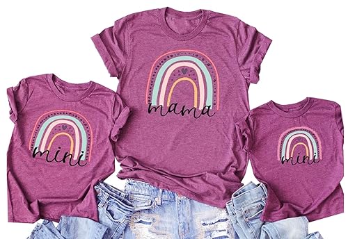 Mama Mini Boho Rainbow Matching T-Shirt Set Mommy Me, Mother
