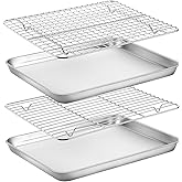 Baking Sheet with Rack Set, Yododo Set of 4 (2 Sheets + 2 Racks), Stainless Steel Cookie Sheet Baking Pan Tray with Cooling Rack, Non Toxic & Heavy Duty & Easy Clean - Size of 12 inch