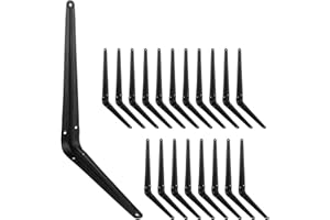 JOROHIKER 20 Pack 12 Inch Heavy Duty Black Iron Metal Floating Shelves Bracket, L Corner Brace Support, J Metal Joint Angle for Shelf
