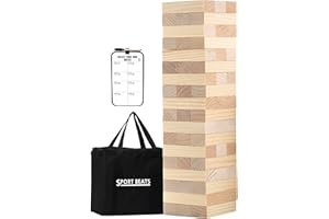 SPORT BEATS Outdoor Games Giant Tower Stacking Game Stack to 5 Ft Tall Includes 54 Blocks Carry Bag and Scoreboard - for Backyard,Beach,Lawn,Tailgates