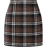Sewius Women's Plaid Skirts Fall High Waist Pencil Stretch Bodycon A Line Winter Mini Skirt Coffee X-Large