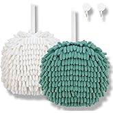 HR Huare Technology Fuzzy Ball Hand Towel Upgraded Chenille Hand Towels, Hanging Kitchen & Bathroom Fast Drying,Hand Towel with Hanging Loop, Kids Bathroom Decor, 2Pack, Green and White 2Pack