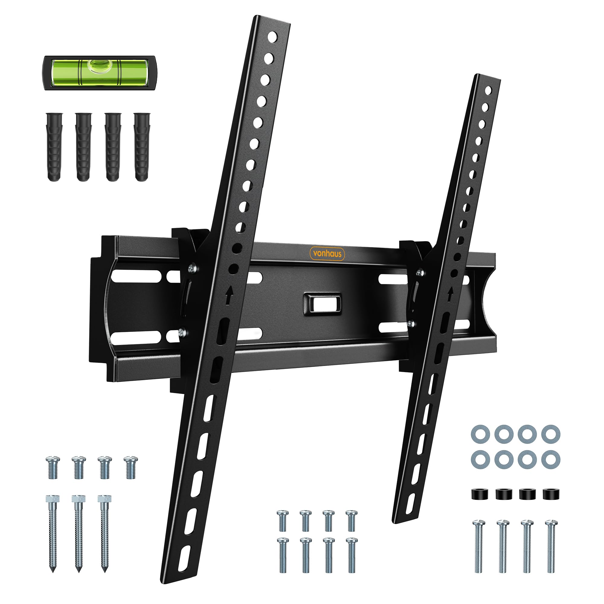 VonHaus TV Wall Bracket for 26-60" Screens, TV Bracket with Spirit Level, Flat to Wall Mount with Tilt, 45kg Capacity, Max VESA: 400x400mm