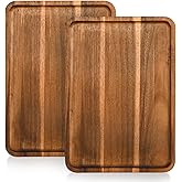 BIEOFFEI 2 Pcs Acacia Wood Serving Tray, Charcuterie Boards Rectangular Wooden Platter, Large Serving Tray Wood Kitchen Display Tray for Food, Cookie, Dessert, Fruit, Snack, Vegetable, 13" x 9" x 0.6"