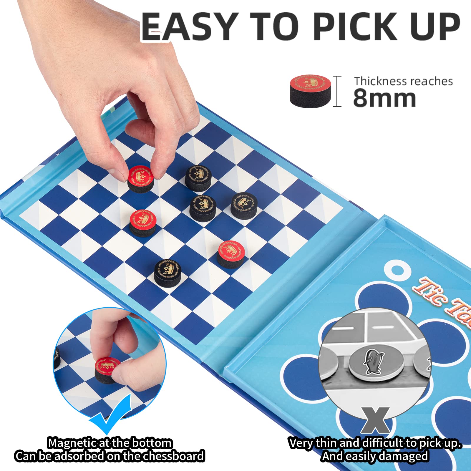 2-in-1 Checkers & Tic-Tac-Toe Board Game | Magnetic Travel Games for Kids 8-12 | Plane Activities for Kids Ages 8-12 | Foldable Magnetic Checkers & Travel Activities (Ages 3-12)​