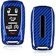 Real Carbon Fiber Key Fob Protector fits for Dodge Ram 1500 2500 3500 Accessories Key Shell Key Fob Case with Keychain 2019-2025,Blue