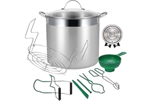 HOMKULA Water Bath Canning Pot with Rack and Lid, Steam Canner with Canning Supplies Starter Kit, 9 Pieces, Stainless Steel, 
