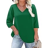 TFSDOD Womens Plus Size Tops V Neck T Shirts 3/4 Sleeve Blouse Summer Casual Tees XL-5X
