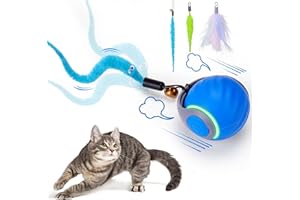 Dr. Fluffyyes Interactive Cat Toy Ball - Motion-Activated, USB Rechargeable Cat Toys for Indoor Cats with Anti-Scratch Cover & 2 Changeable Tails - Enrichment Toy for Active Cats & Kittens