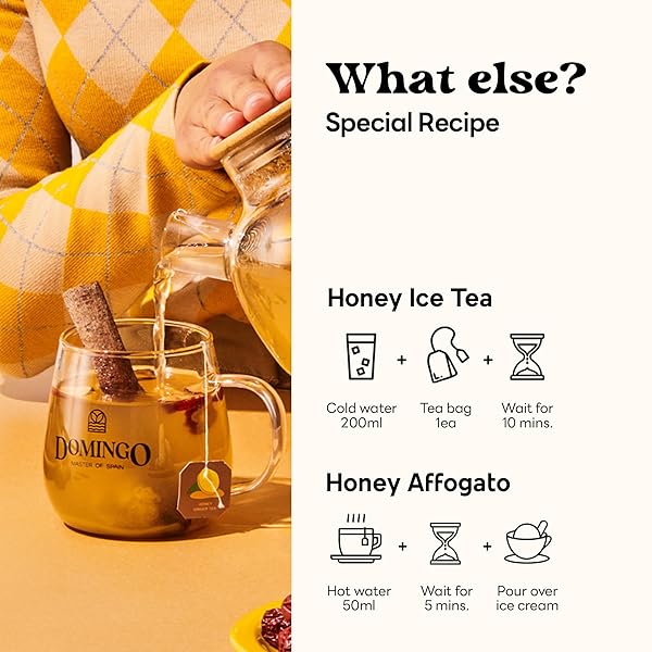 OH DOMINGO HONEY GINGER TEA, INDIVIDUALLY WRAPPED TEA BAGS, 20 COUNT, CAFFEINE FREE, SWEETENED WITH HONEY, ENERGIZING AND SOOTHING BLEND