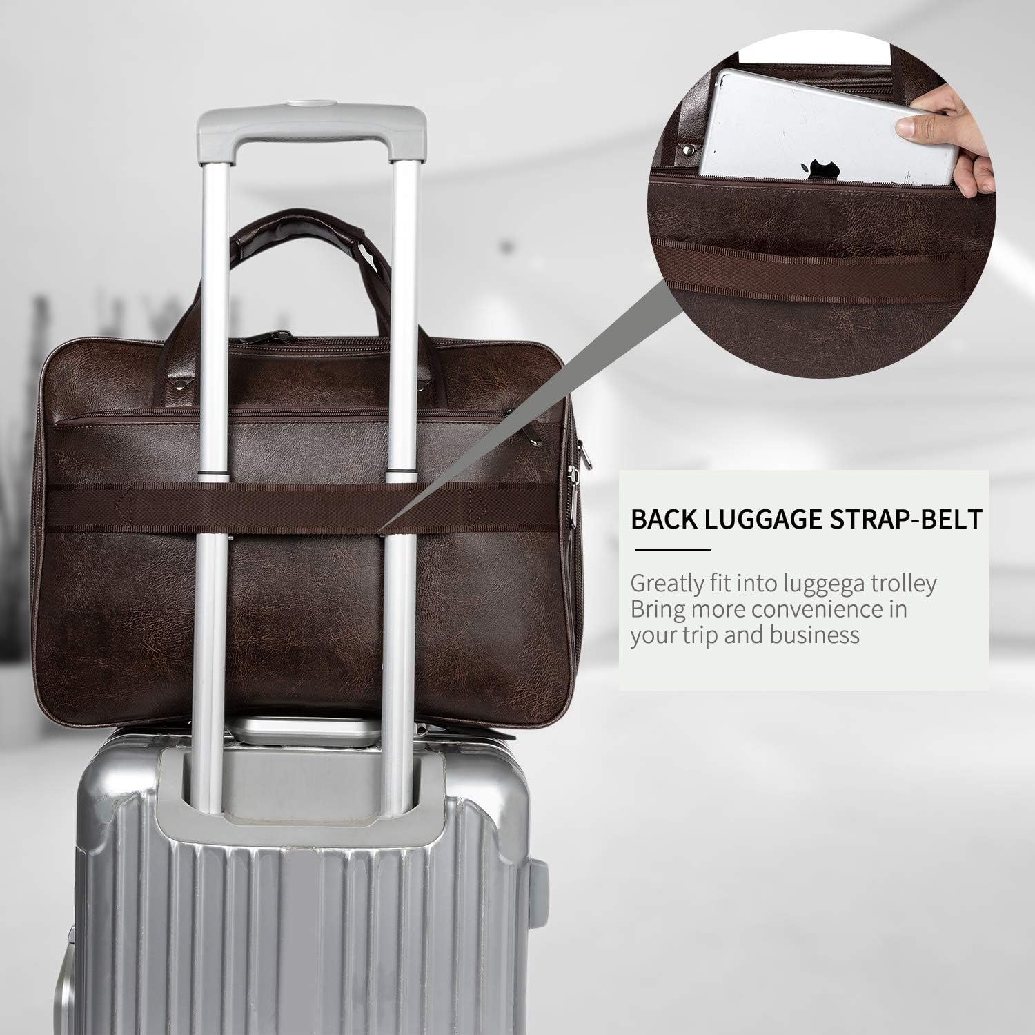 mens leather briefcase with trolley strap
