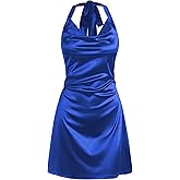 ZAFUL Women Halterneck Satin Mini Dress Sexy Cowl Neck Silky Party Cocktail Club Dress