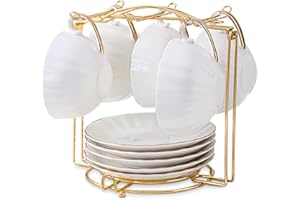 Tea Cups and Saucers Holder,Metal Tea Cups Coffee Cups Rack,Organizer for Coffee Cup Spoon and Saucers (Gold)