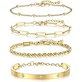 Chrishine Life Dainty Gold Bracelets for Women 18K Gold Plated Adjustable Stackable Bracelets Set Cubic Zirconia Layered Cuff Bangle Chain Bracelets for Women, Silver/Gold