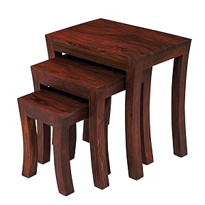 Santosha Decor Sheesham Wood Bedside Nesting Table Set of 3 Stool for Living Room (Red Mahogany)