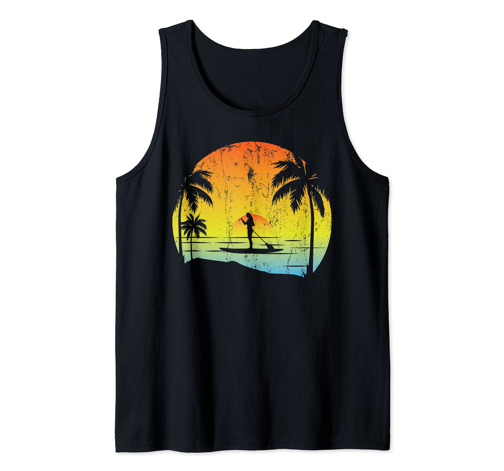 Sea Water Sport Stand Up Paddling Paddleboarder Sunset SUP Tank Top