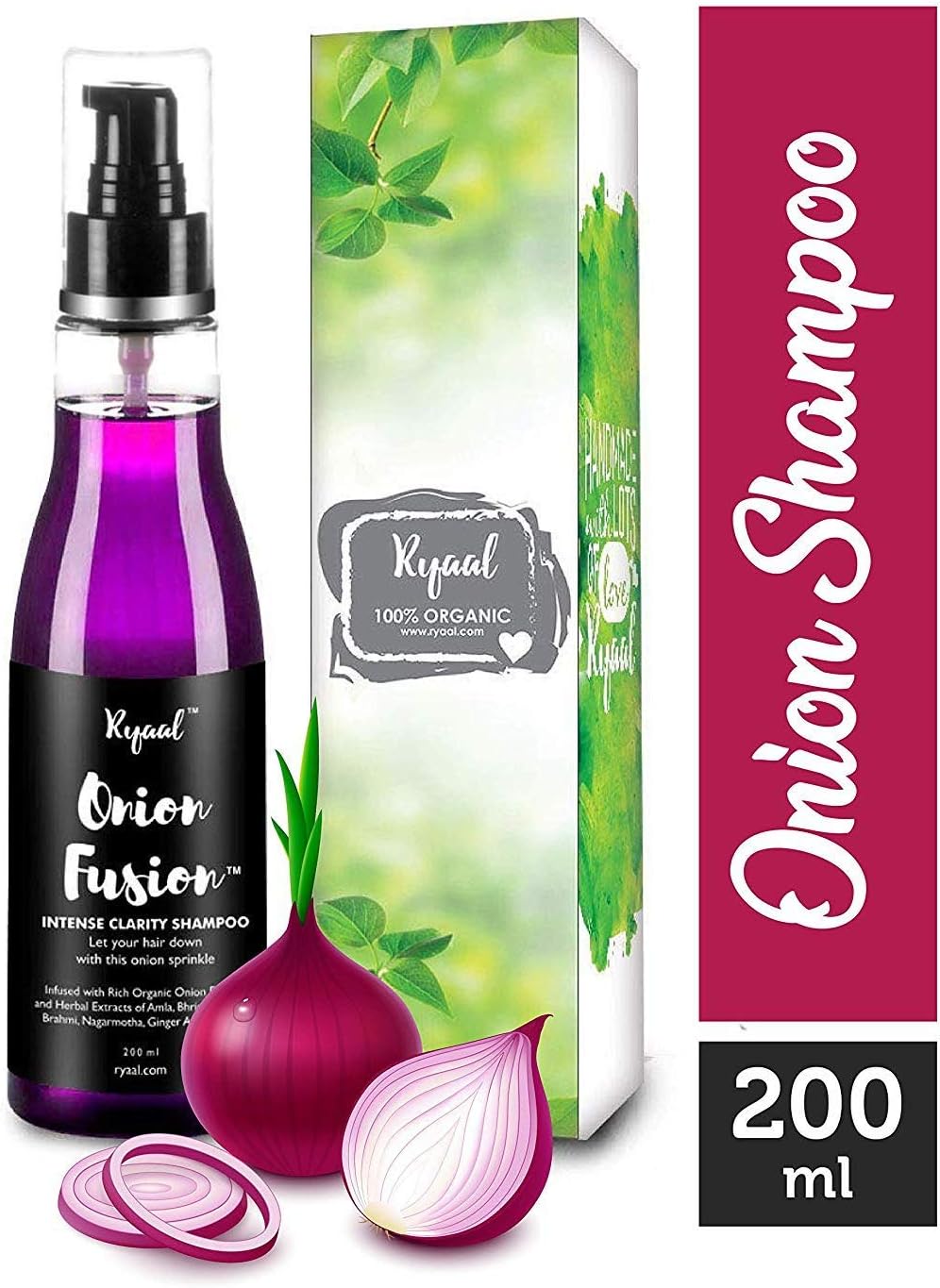 Ryaal Onion Fusion Intense Clarity Shampoo - with Ginger Amla Bringraj Methi and more - SLS and Paraben Free (200ml)