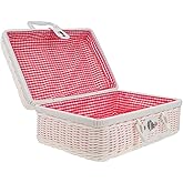 DOITOOL Handwoven Rattan Suitcase with Liner and Lock 11.8X8.3X4.7 Inch Vintage Style Storage Box for Picnic and Home Organization