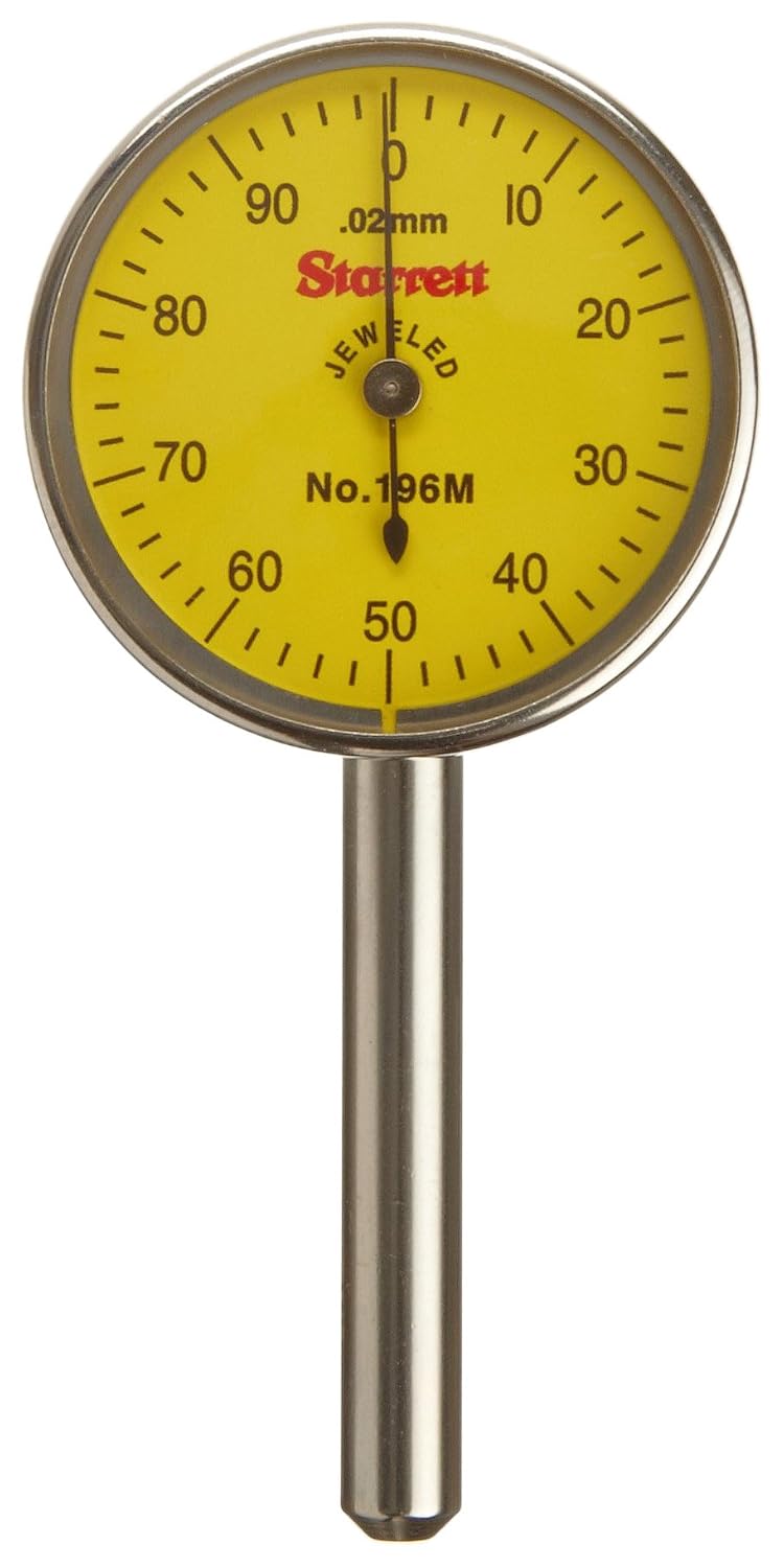 Starrett 196MA1Z Universal Dial Indicator, Back Plunger, Yellow Dial, 0-100 Reading, 0-5 mm Range, 0.02 mm Graduation - Image 3