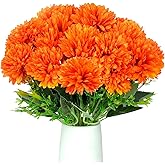 LSLYHTC 2Pcs Artificial Fall Flowers with 6 Heads Each, Fake Silk Chrysanthemums Orange Marigold Ball Flower Fake Mums for Autumn Dia De Los Muertos Day of The Dead Home Decor Outdoors Indoor