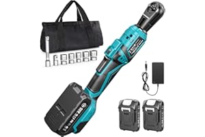 Seesii Cordless Electric Ratchet Wrench: 50Nm Torque 220RPM, 1/4" Power Ratchet Set w/ 2×2.0Ah Batteries, 5 Sockets, Fast Charger, 3" Extension, Carrying Bag - for Auto Repair, DIY, Motorcycle