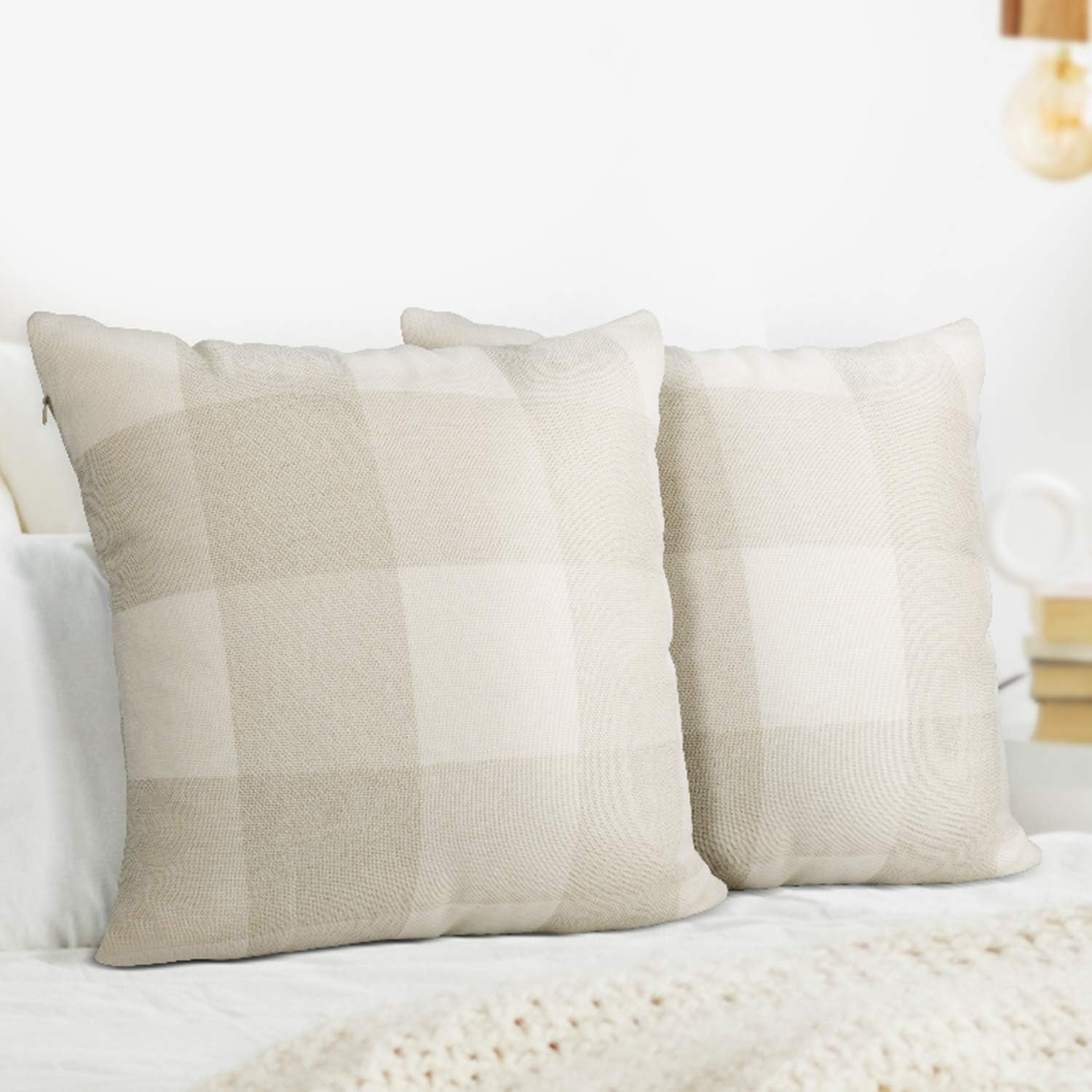Leafbay Buffalo Check Throw Pillow Covers – Set of 2 Farmhouse Decorative Pillowcases for Home Decor, Sofa, Bedroom, Car, 100% Linen Cushion Case with Plaids on Both Sides, 18 x 18 Inch: Home & Kitchen
