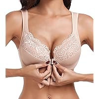HACI Women's Front Closure Bra Underwire Unpadded T-Back Plus Size