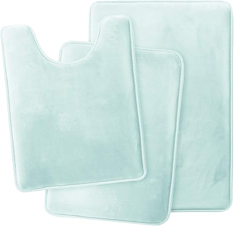 Amazon Com Clara Clark Memory Foam Bath Mat Ultra Soft Non Slip And Absorbent Bathroom Rug Set Of 3 Small Large Contour Aqua Light Blue Home Kitchen
