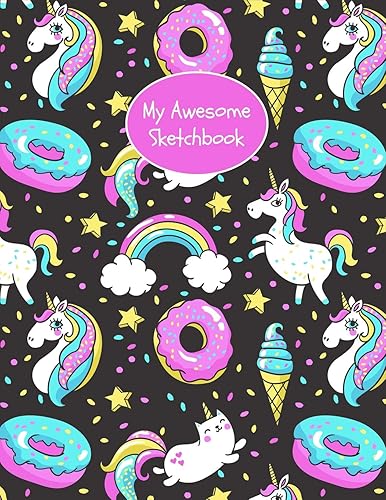 Download My Awesome Sketchbook: Cute Unicorn Kawaii Sketchbook for Doodling, Drawing, Sketching and Writing ~ Jumbo Large Blank Sketch Book for Kids PDF