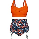 Hanna Nikole Women Plus Size Two Piece Swimsuit Sets Twist Front Bikini Bathing Suit with Drawstring Ruched Bottom