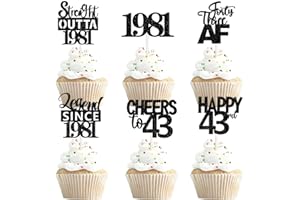 LETLIMIT 18pcs Black Glitter Dessert Cupcake Pick for Straight Outta 1981 Legend Since 1981 Theme Decor Supplies Men Happy 43rd Birthday Party Decoration