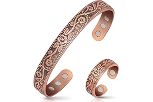 Auramag Copper Bracelet for Women, Magnetic Bracelets & Magnetic Rings with 3500 Gauss Magnets, 100% Solid Pure Copper Jewelry Gift