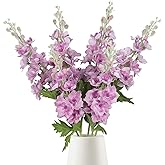 INSUNSIX 6PCS Fuschia Delphinium Artificial Flowers Real Touch Larkspur Silk Flowers Long Stem Artificial Flowers for Tall Vase Wedding Centerpieces for Tables Home Decor Indoor (Fuschia)