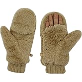 JUMISEE Women Winter Faux Fur Flip Cover Mittens Warm Soft Half Finger Fingerless Gloves
